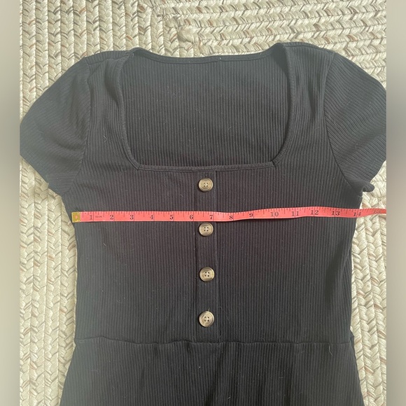 *5/$20 or 3/$15* Square Neck Short Sleeve Ribbed Black Dress with Buttons - Picture 7 of 8